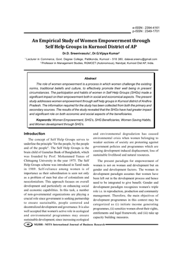 An Empirical Study of Women Empowerment Through Self Help Groups in Kurnool District of AP Dr.D
