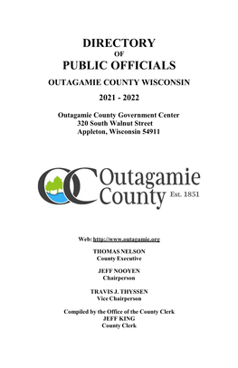 Directory of Public Officials Outagamie County Wisconsin 2021 - 2022