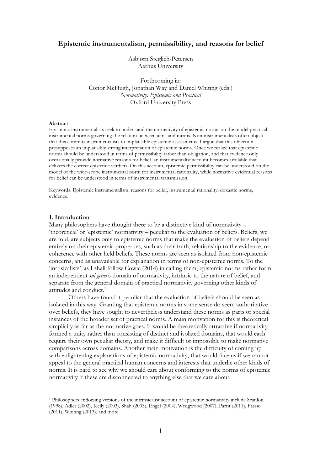 Epistemic Instrumentalism, Permissibility, and Reasons for Belief