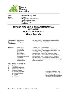 Tūpuna Maunga O Tāmaki Makaurau Authority Agenda Hui 28
