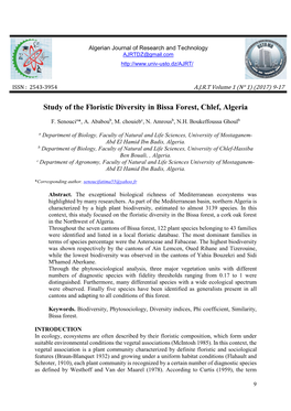 Study of the Floristic Diversity in Bissa Forest, Chlef, Algeria