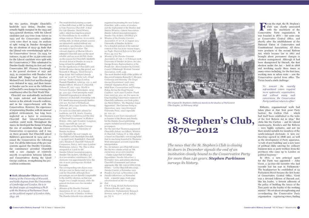 St. Stephen's Club, 1870–2012