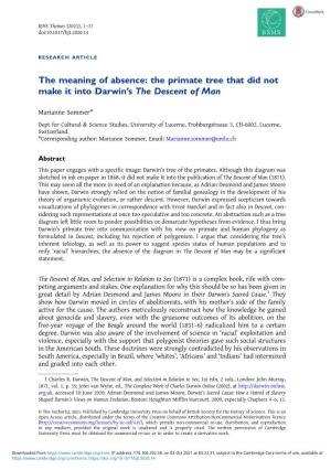 The Meaning of Absence: the Primate Tree That Did Not Make It Into Darwin’S the Descent of Man