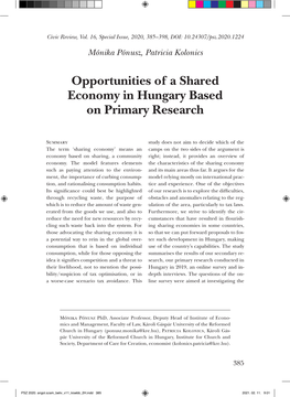 Opportunities of a Shared Economy in Hungary Based on Primary Research