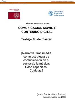 Narrativa Transmedia Como Estrategia De Comunicación En El Sector De La Música