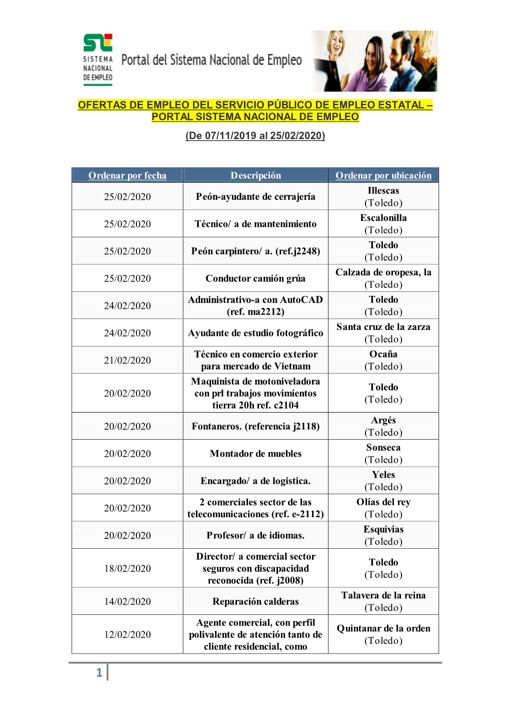 PORTAL SISTEMA NACIONAL DE EMPLEO (De 07/11/2019 Al 25/02/2020)