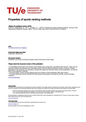 Properties of Sports Ranking Methods