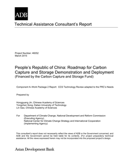 46052-001:Component A–Work Package 2 Report: CCS Technology Review Adapted to the PRC's Needs