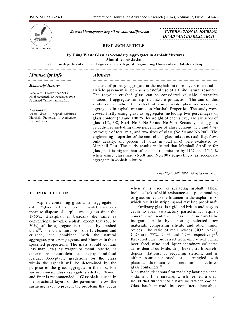 ISSN NO 2320-5407 International Journal of Advanced Research (2013), Volume X, Issue Xxxx