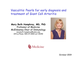 Vasculitis: Pearls for Early Diagnosis and Treatment of Giant Cell Arteritis