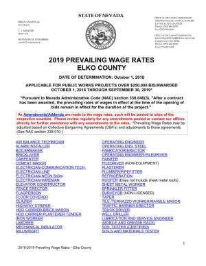 2019 Prevailing Wage Rates Elko County