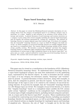 Topos Based Homology Theory