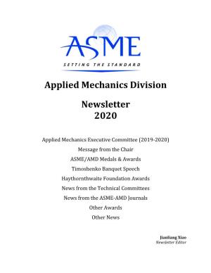 Applied Mechanics Division Newsletter 2020