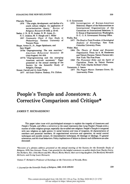 People's Temple and Jonestown: a Corrective Comparison and Critique
