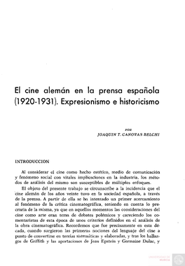 El Cine Alemán En La Prensa Española (1920-1931). Expresionismo E Historicismo
