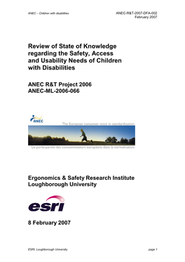 Review of State of Knowledge Regarding the Safety, Access and Usability Needs of Children with Disabilities