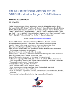 The Design Reference Asteroid for the OSIRIS-Rex Mission Target (101955) Bennu