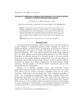 A Morphometric Analysis of Humerana Humeralis (Boulenger 1887)