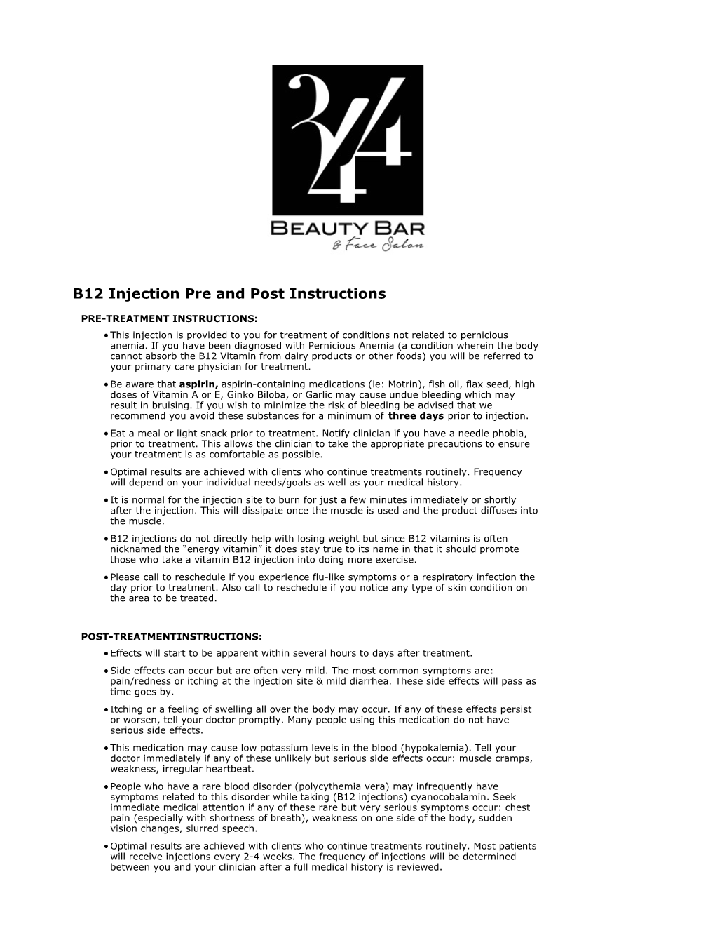 B12 Injection Pre and Post Instructions