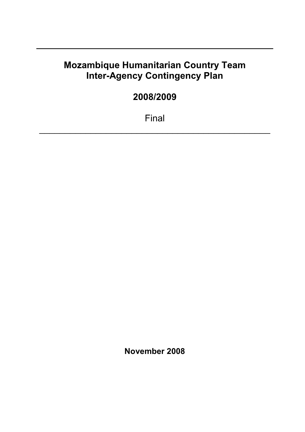 Mozambique HCT Inter-Agency Contingency Plan 2008-2009
