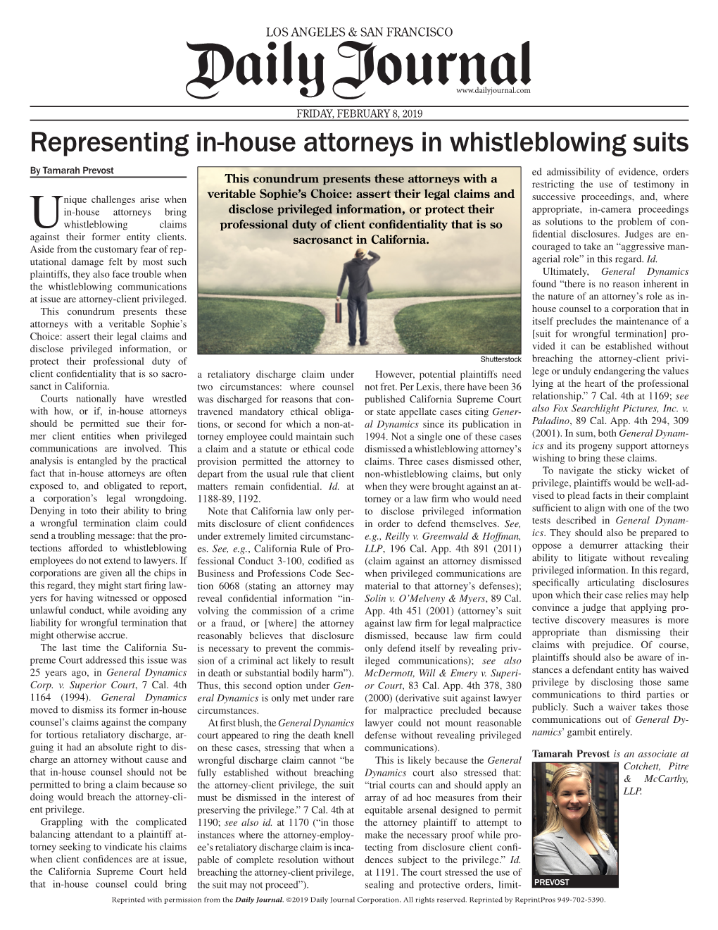 Representing In-House Attorneys in Whistleblowing Suits