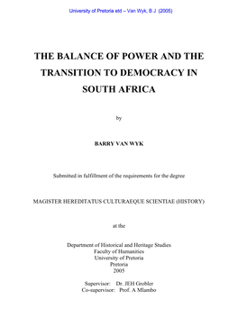The Balance of Power and the Transition to Democracy in South Africa
