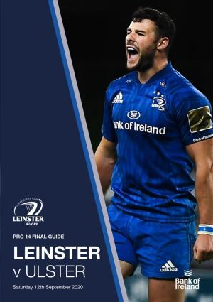 LEINSTER V ULSTER Saturday 12Th September 2020 OFFICIAL LEINSTER SUPPORTERS CLUB