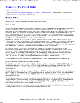 Warden Notice - Violent Protests and Demonstrations in Major Cities (03