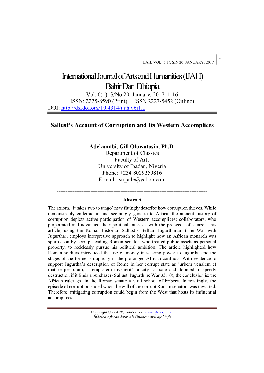 International Journal of Arts and Humanities(IJAH)