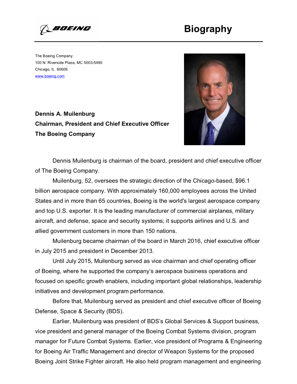 Muilenburg Chairman, President and Chief Executive Officer the Boeing Company