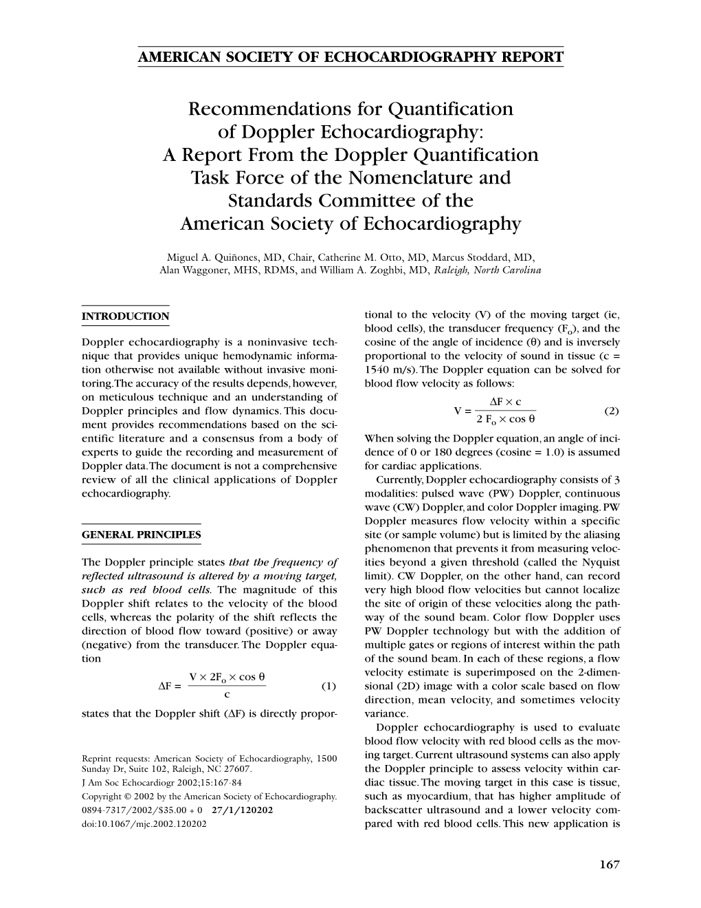 Recommendations for Quantification of Doppler Echocardiography