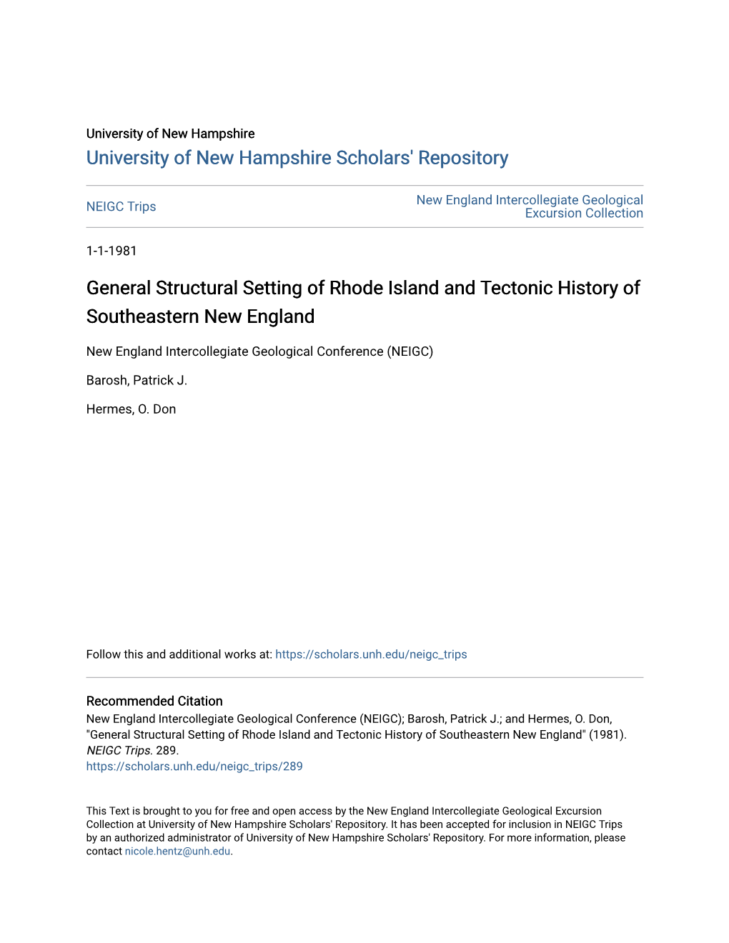 General Structural Setting of Rhode Island and Tectonic History of Southeastern New England
