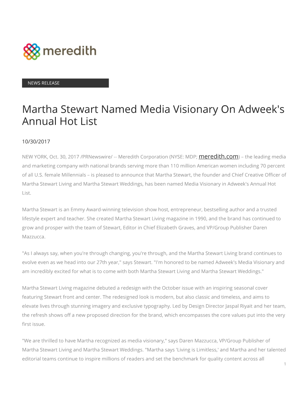 Martha Stewart Named Media Visionary on Adweek's Annual Hot List