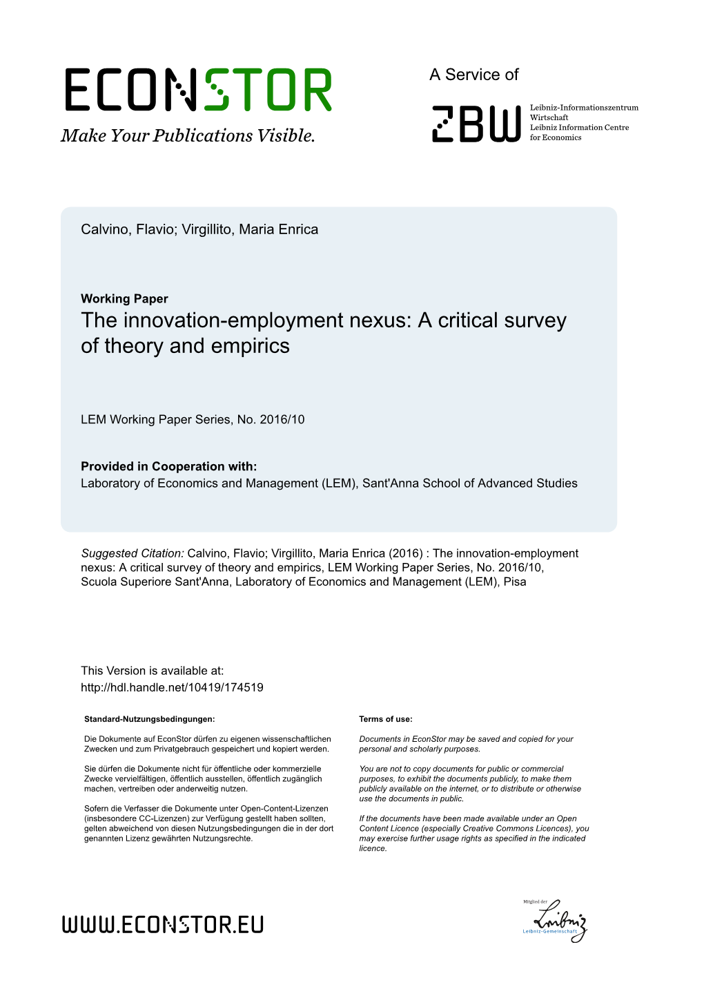 The Innovation-Employment Nexus: a Critical Survey of Theory and Empirics