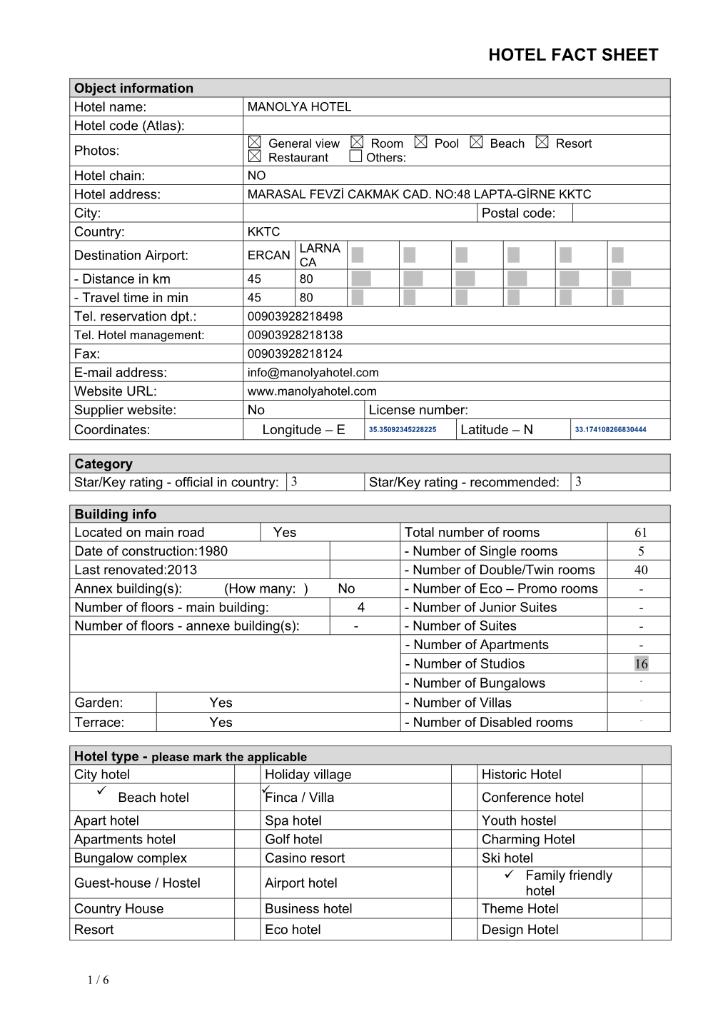 Hotel Fact Sheet