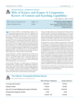 Web of Science and Scopus: a Comparative Review of Content and Searching Capabilities Date of Review: May 19, 2009