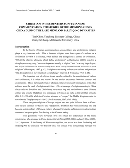 Christianity Encounters Confucianism: Communication Strategies of the Missionaries in China During the Late Ming and Early Qing Dynasties