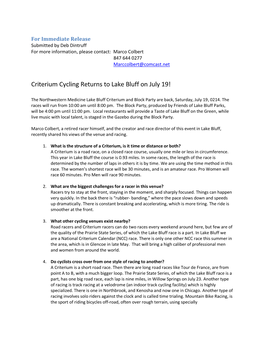 Criterium Cycling Returns to Lake Bluff on July 19!