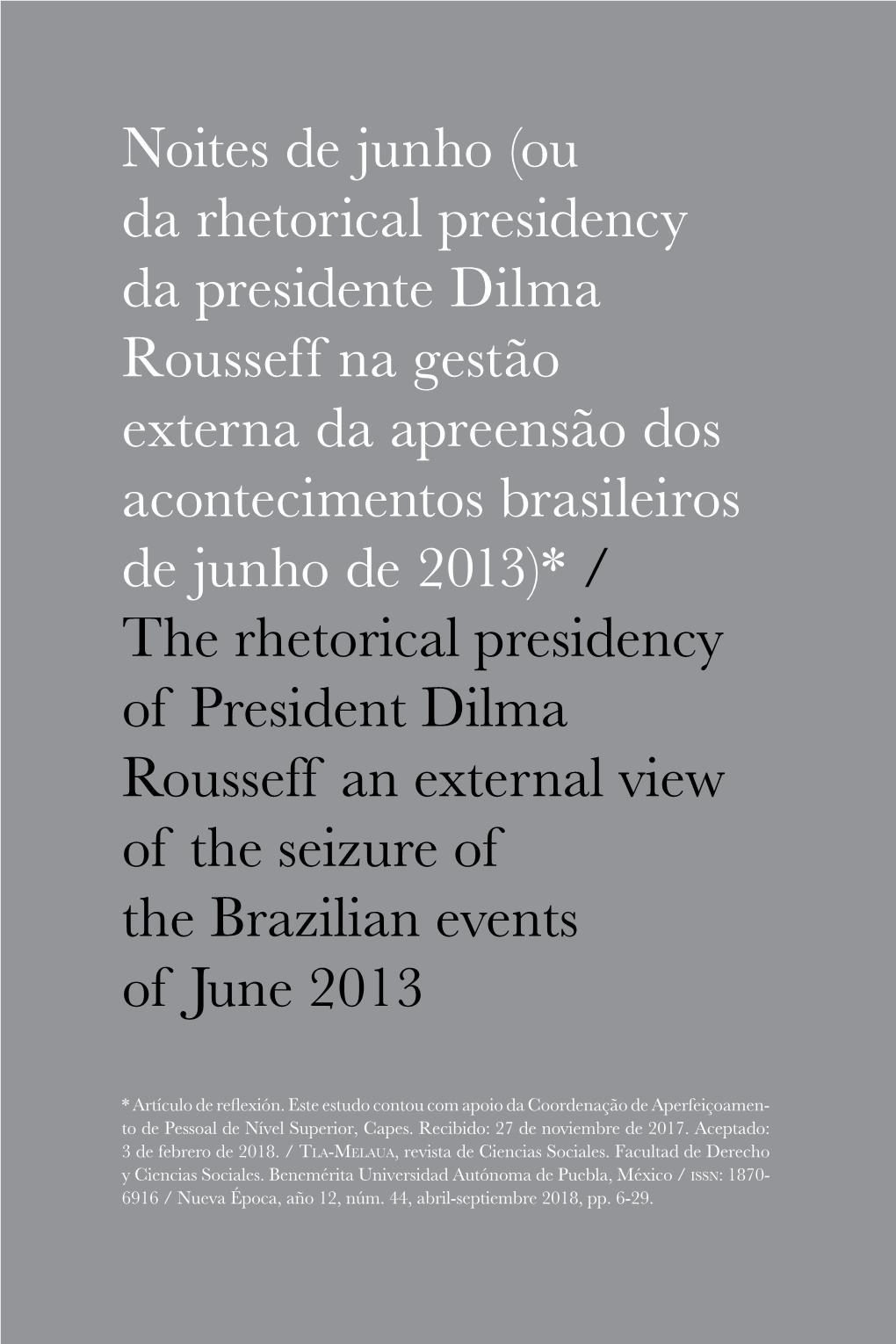 Ou Da Rhetorical Presidency Da Presidente Dilma