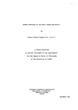 PEROXO COMPLEXES of the EARLY TRANSITION METALS By