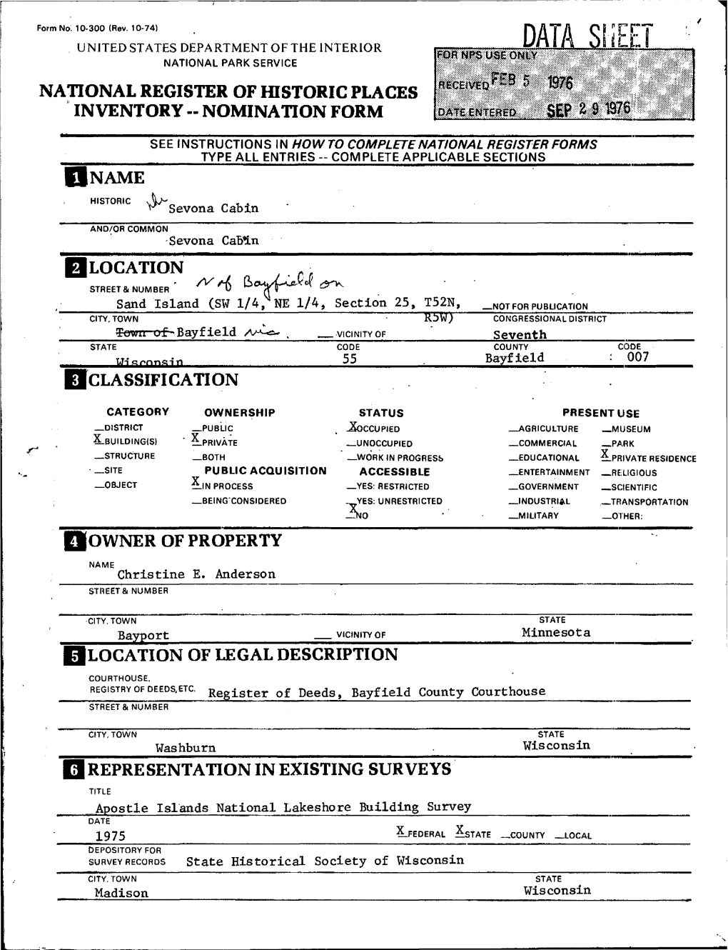 DATA Siiee NATIONAL PARK SERVICE NATIONAL REGISTER of HISTORIC PLACES INVENTORY -- NOMINATION FORM