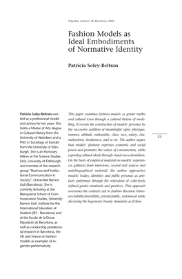 Fashion Models As Ideal Embodiments of Normative Identity