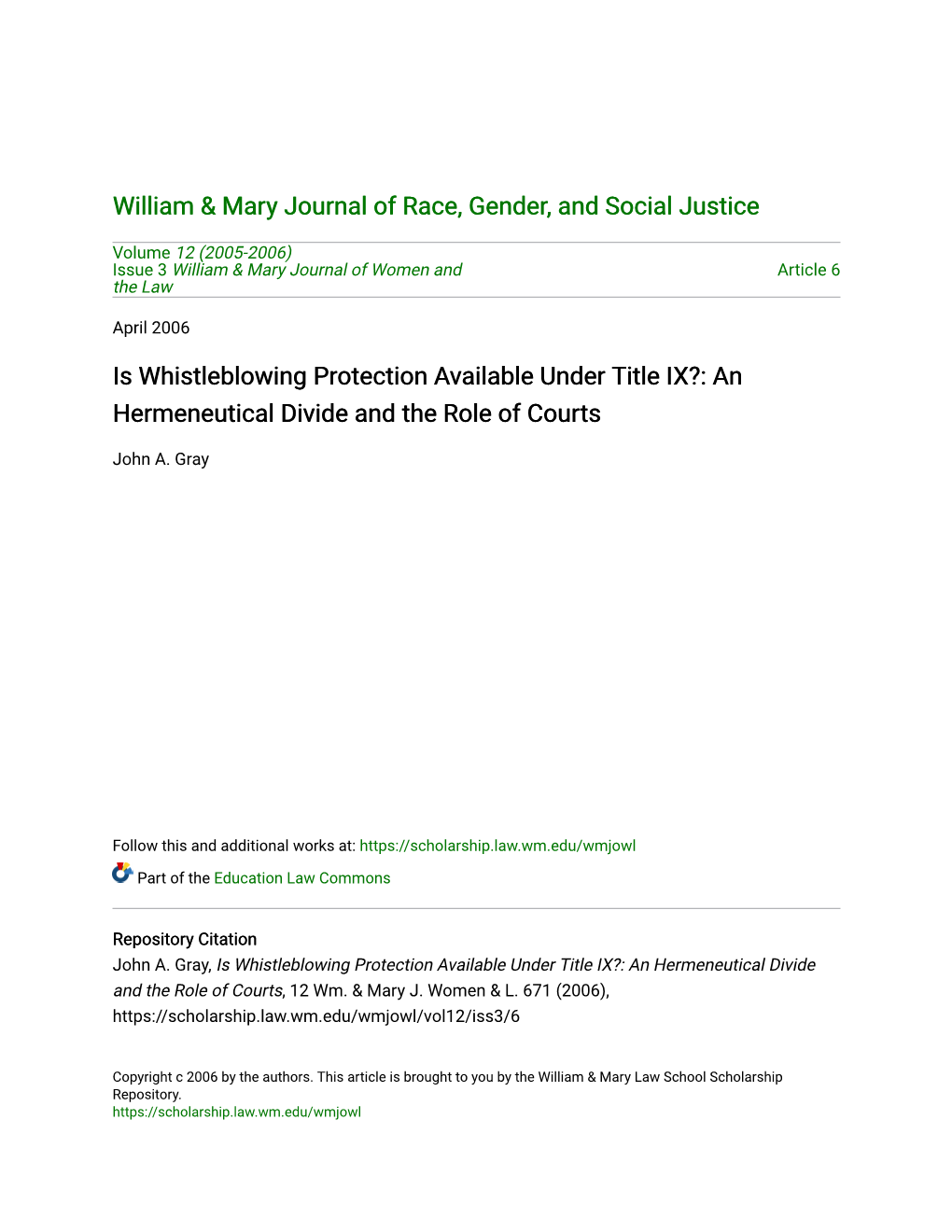 Is Whistleblowing Protection Available Under Title IX?: an Hermeneutical Divide and the Role of Courts