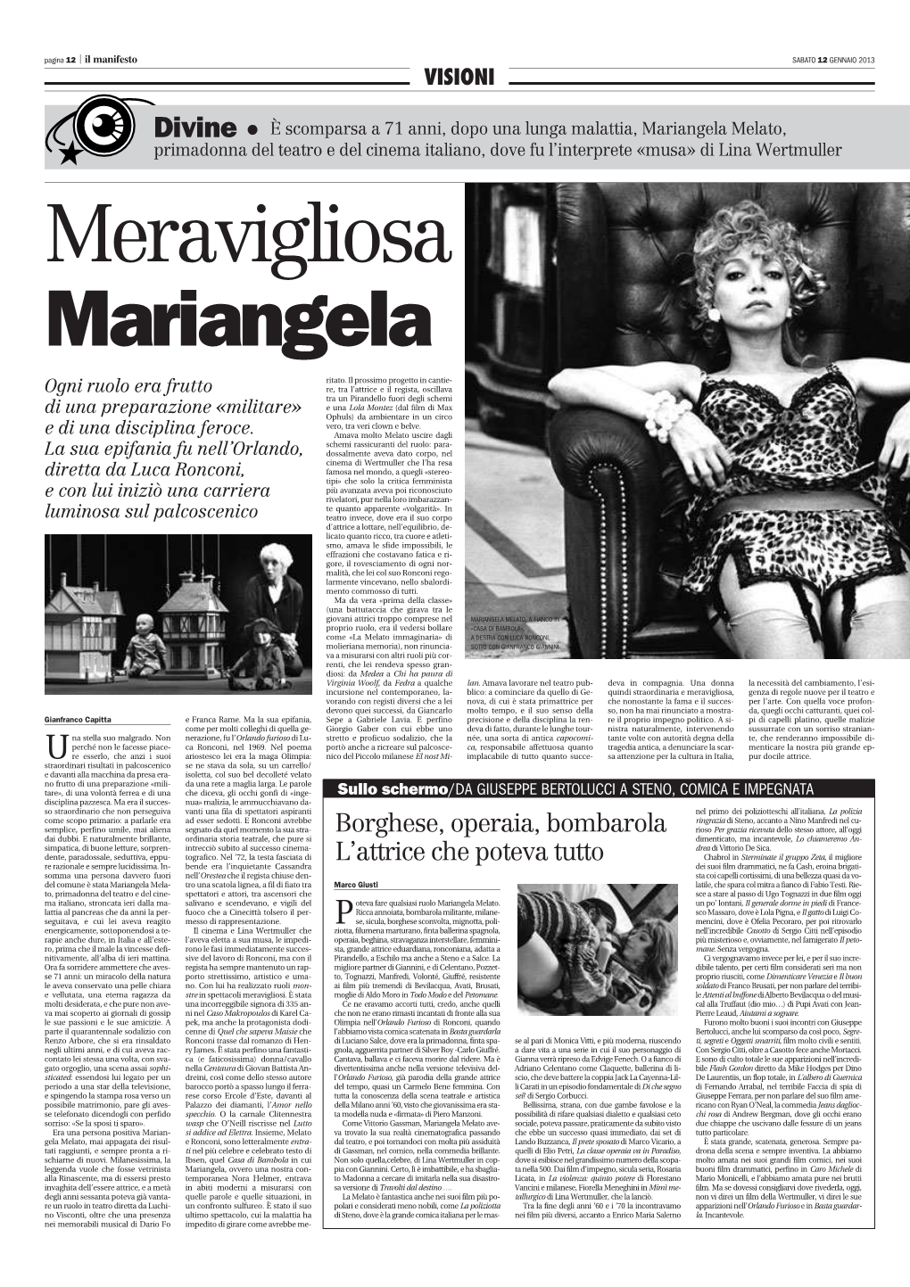 Mariangela Melato, Primadonna Del Teatro E Del Cinema Italiano, Dove Fu L’Interprete «Musa» Di Lina Wertmuller Meravigliosa Mariangela