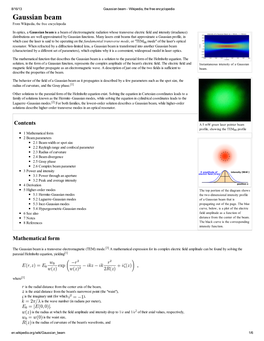 Gaussian Beam - Wikipedia, the Free Encyclopedia Gaussian Beam from Wikipedia, the Free Encyclopedia