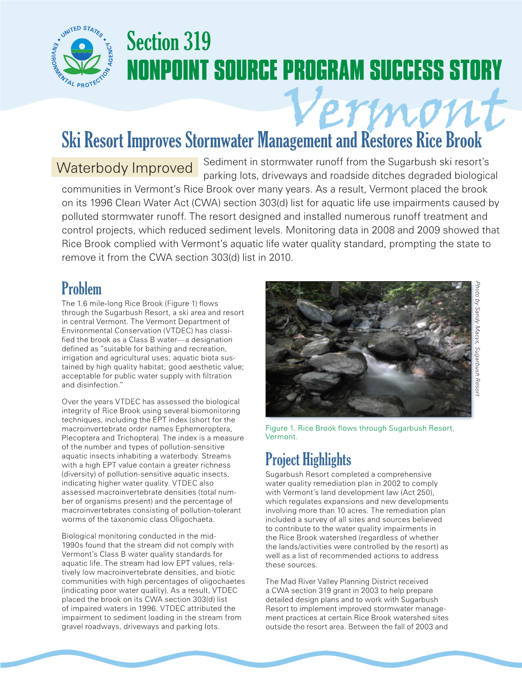 Vermont's Rice Brook, Section 319 Success Story