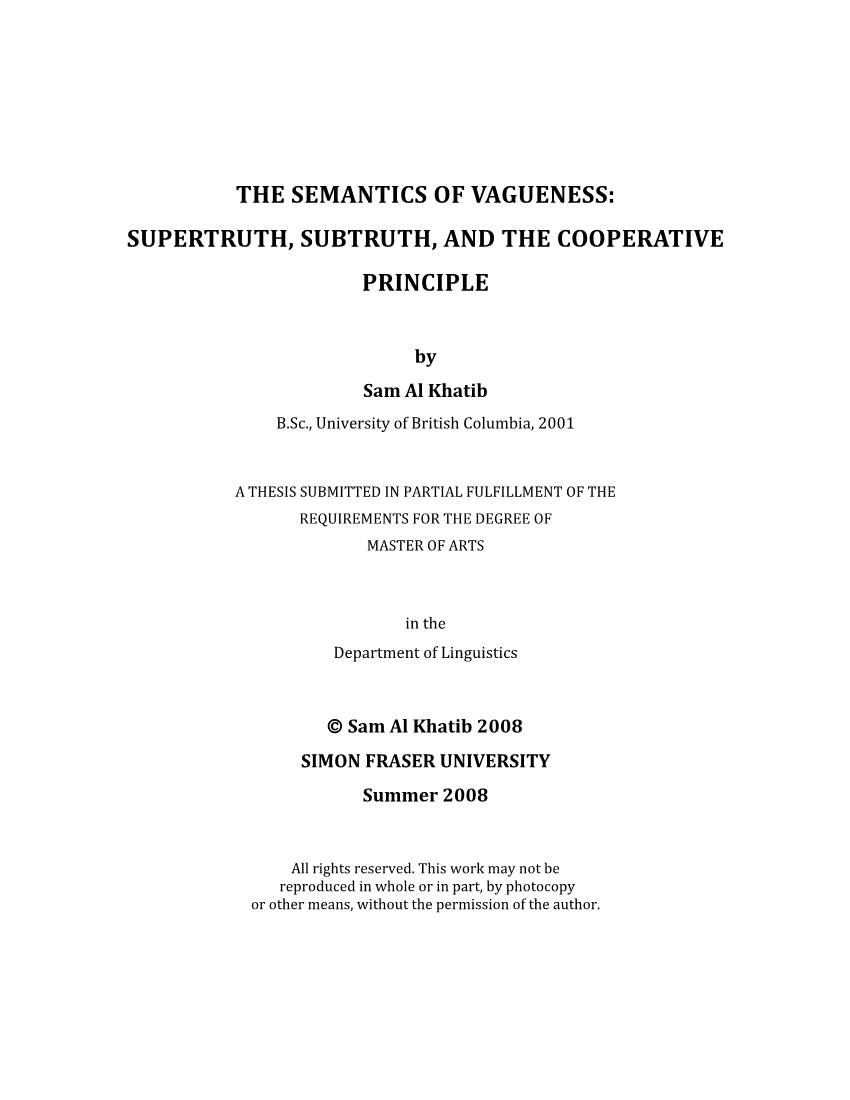 The Semantics of Vagueness: Supertruth, Subtruth, and the Cooperative Principle