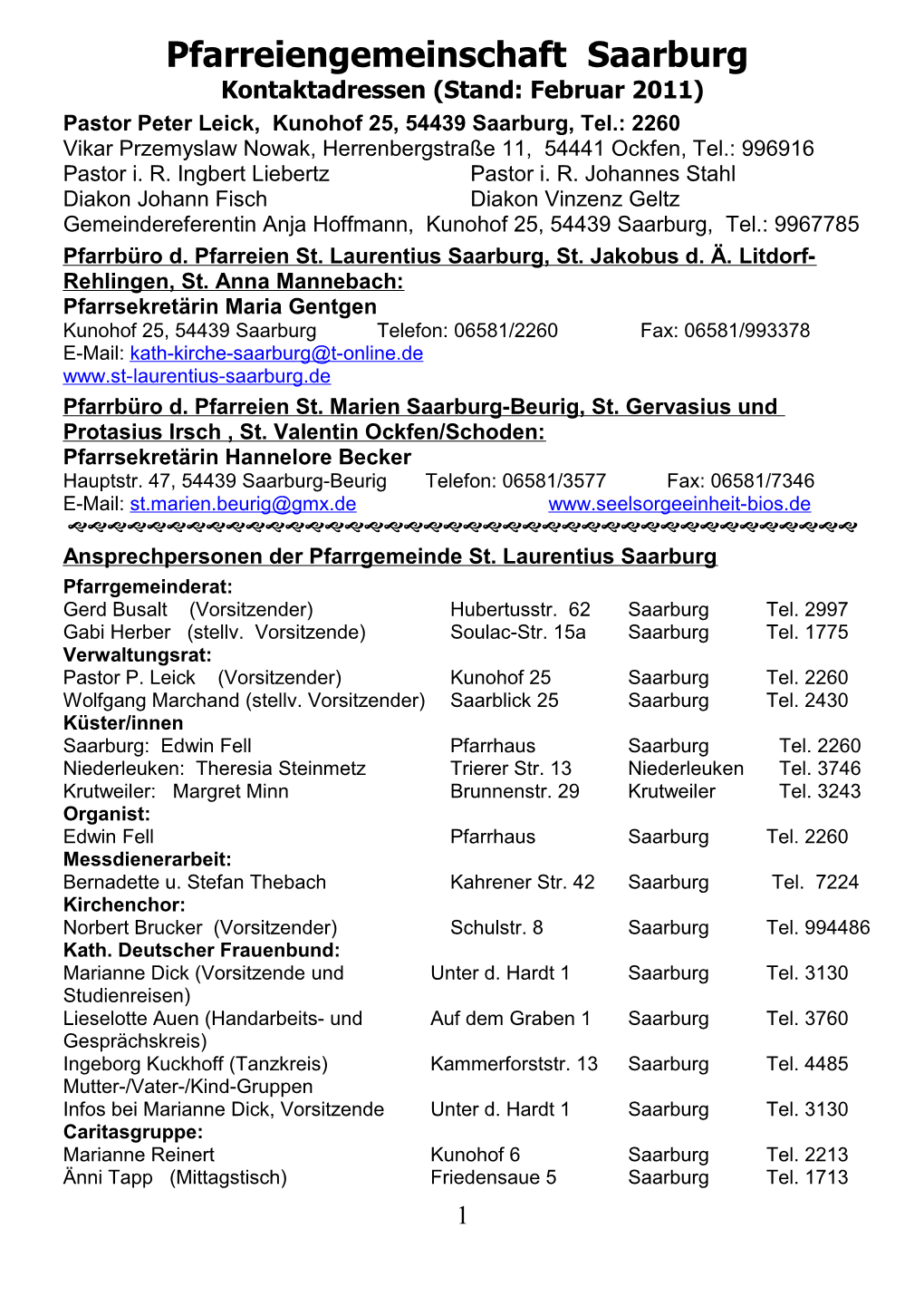 Ansprechpersonen Der Pfarrgemeinde St