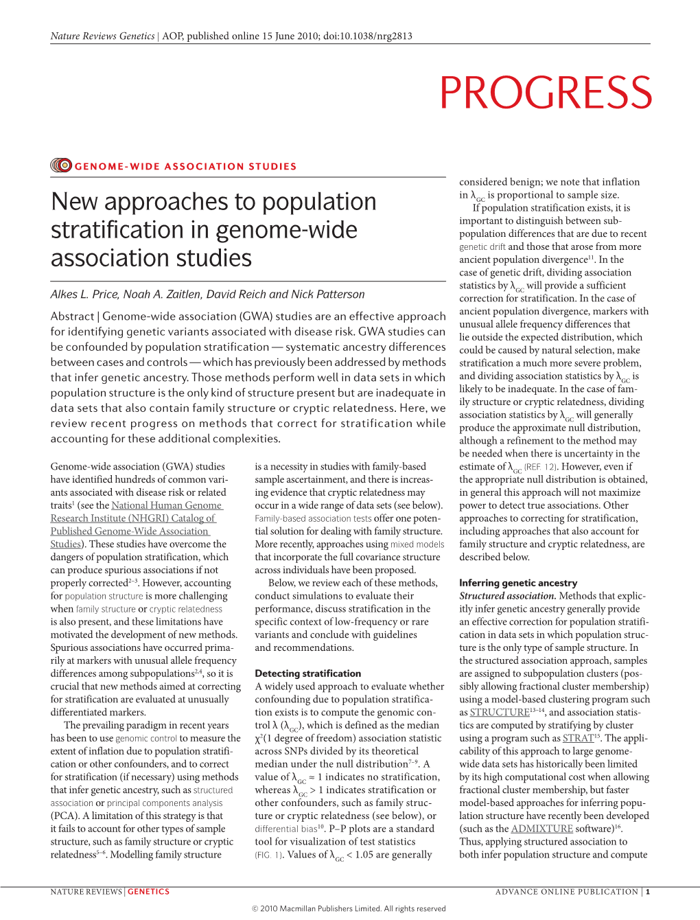 New Approaches to Population Stratification in Genome-Wide