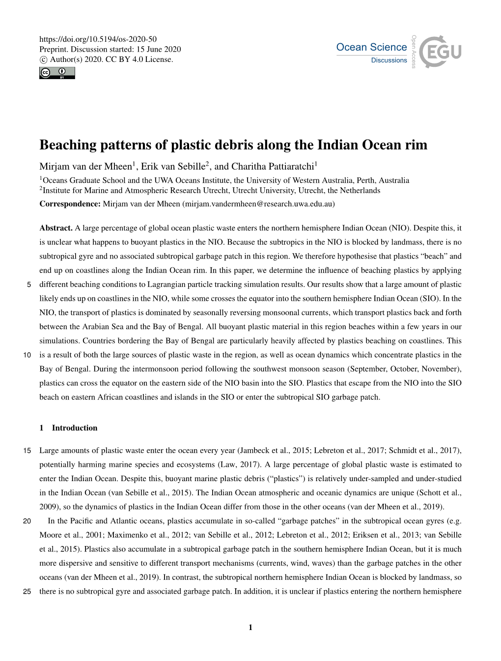 Beaching Patterns of Plastic Debris Along the Indian Ocean